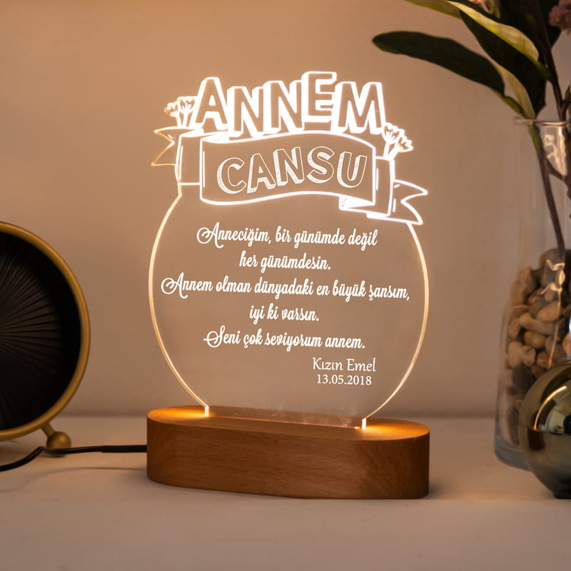 Anneler Günü Özel Tasarımlı 3 Boyutlu Led Lamba