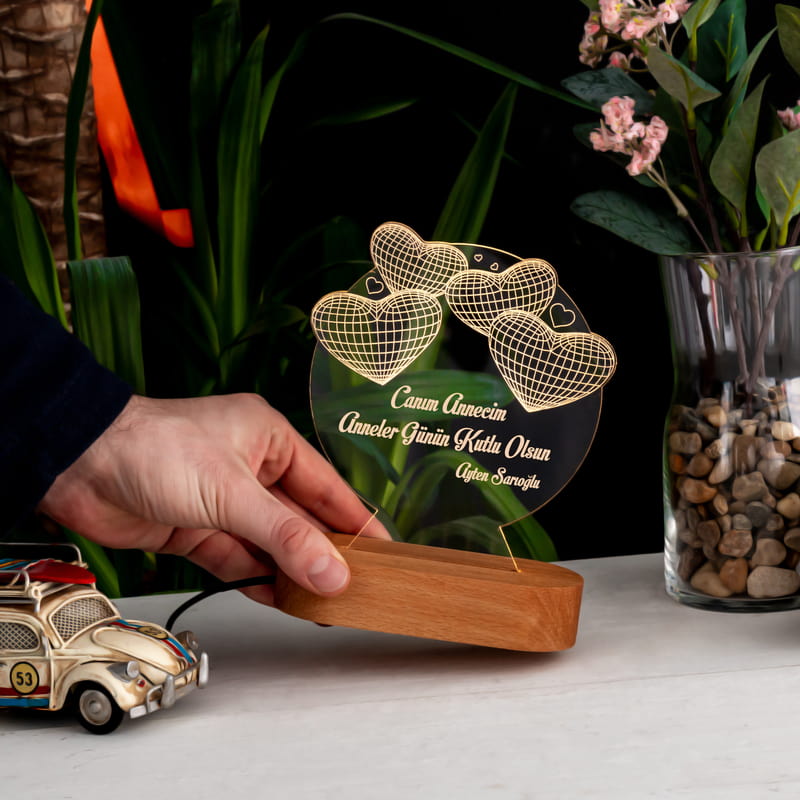 Anneye Hediye İsim ve Mesaj Yazılı 3 Boyutlu Led Lamba
