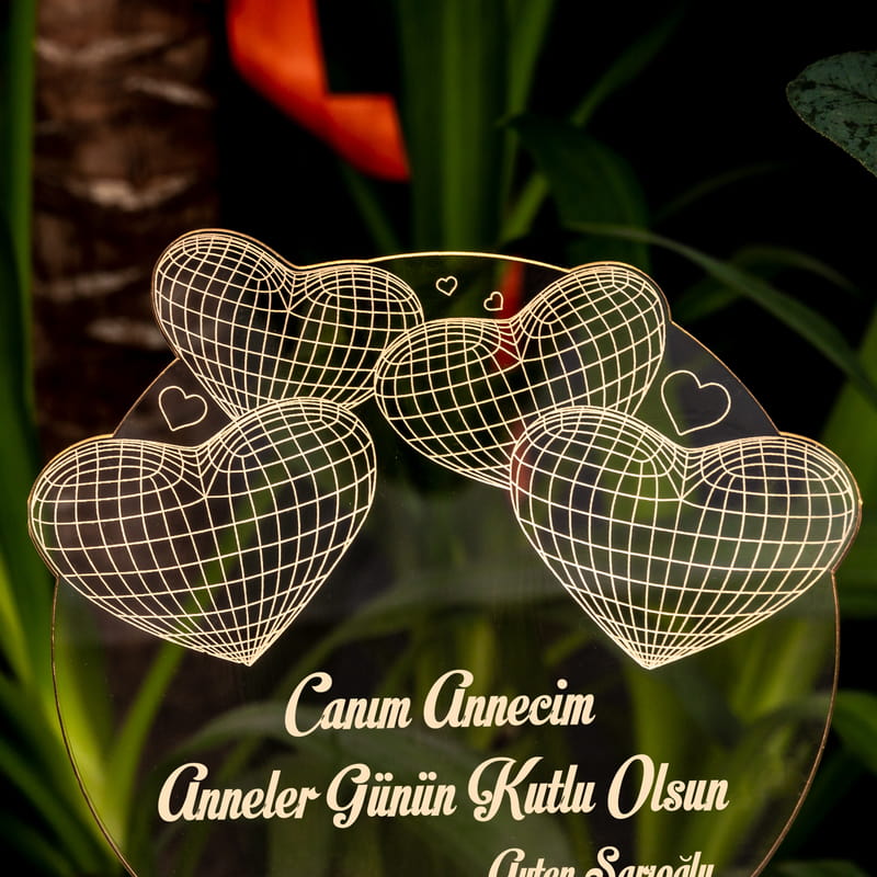 Anneye Hediye İsim ve Mesaj Yazılı 3 Boyutlu Led Lamba