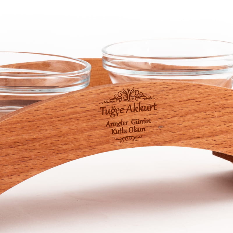 Anneye Hediye İsim Yazılı Ahşap Çerezlik Seti