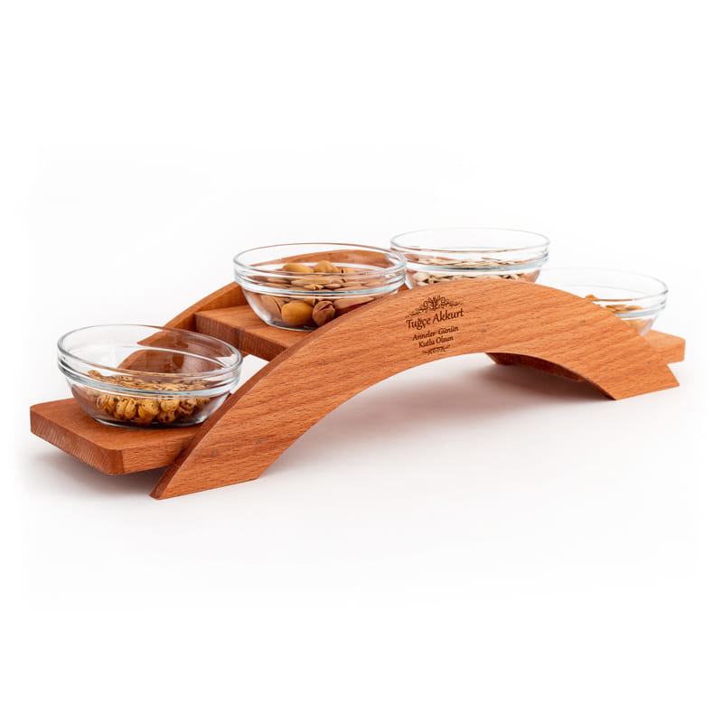 Anneye Hediye İsim Yazılı Ahşap Çerezlik Seti