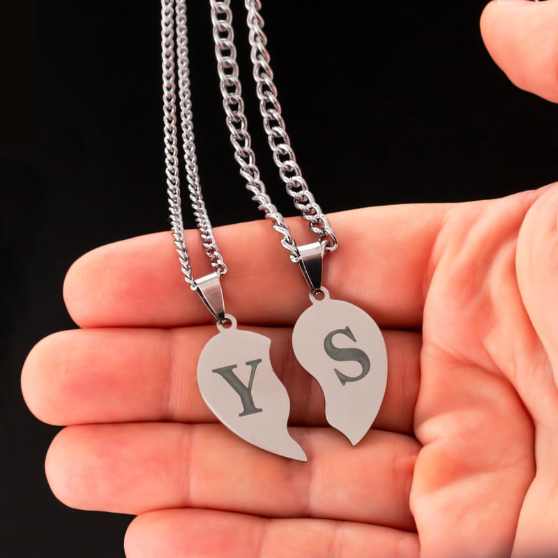 Birleşen Kalp Puzzle Metal Kolye