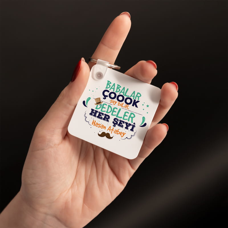 Dedeye Babalar Günü Hediyesi Fotoğraf Baskılı Anahtarlık