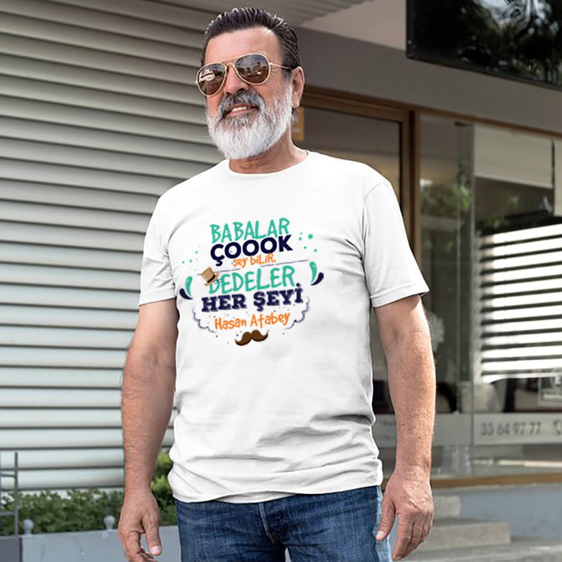 Dedeye Hediye Kişiye Özel Dede Torun İkili Tişört Kombini - %100 Pamuklu Kumaş