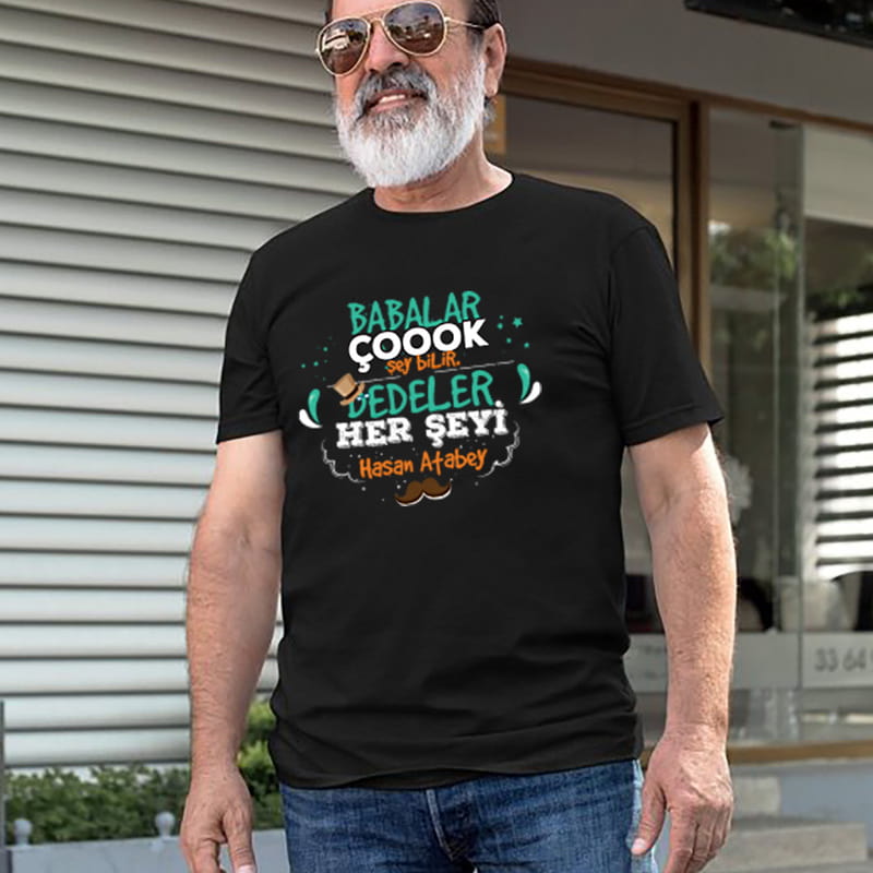 Dedeye Hediye Kişiye Özel Dede Torun İkili Tişört Kombini - %100 Pamuklu Kumaş