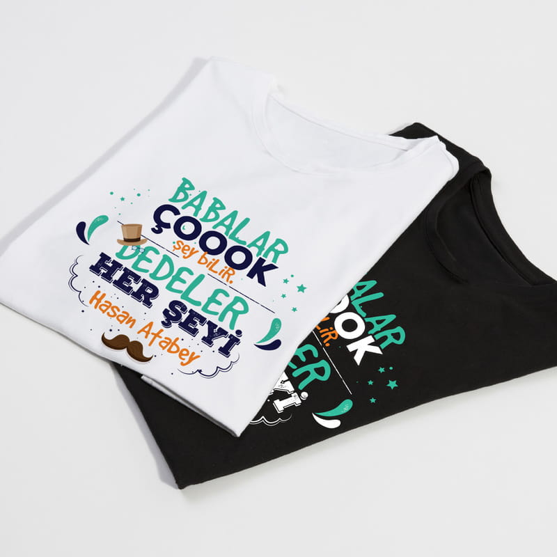 Dedeye Hediye Kişiye Özel Dede Torun İkili Tişört Kombini - %100 Pamuklu Kumaş