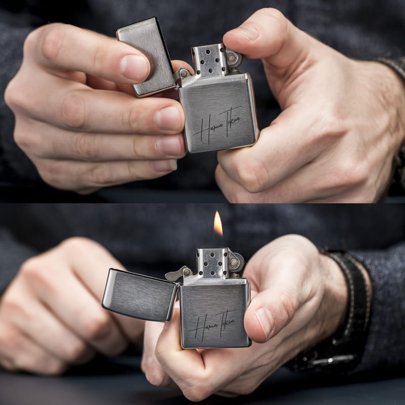 El Yazısı Tasarımlı Orijinal Zippo Çakmak ve Tabaka Seti | Hediye Sepeti