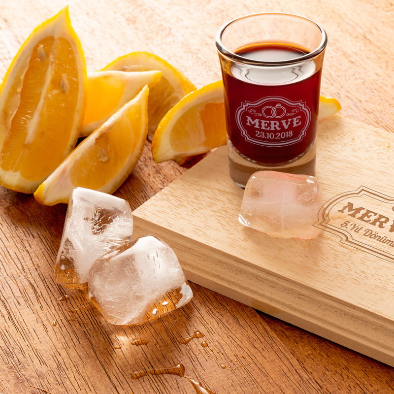 Evlilik Yıldönümü Hediyesi Sunum Tepsili Shot Bardağı Seti