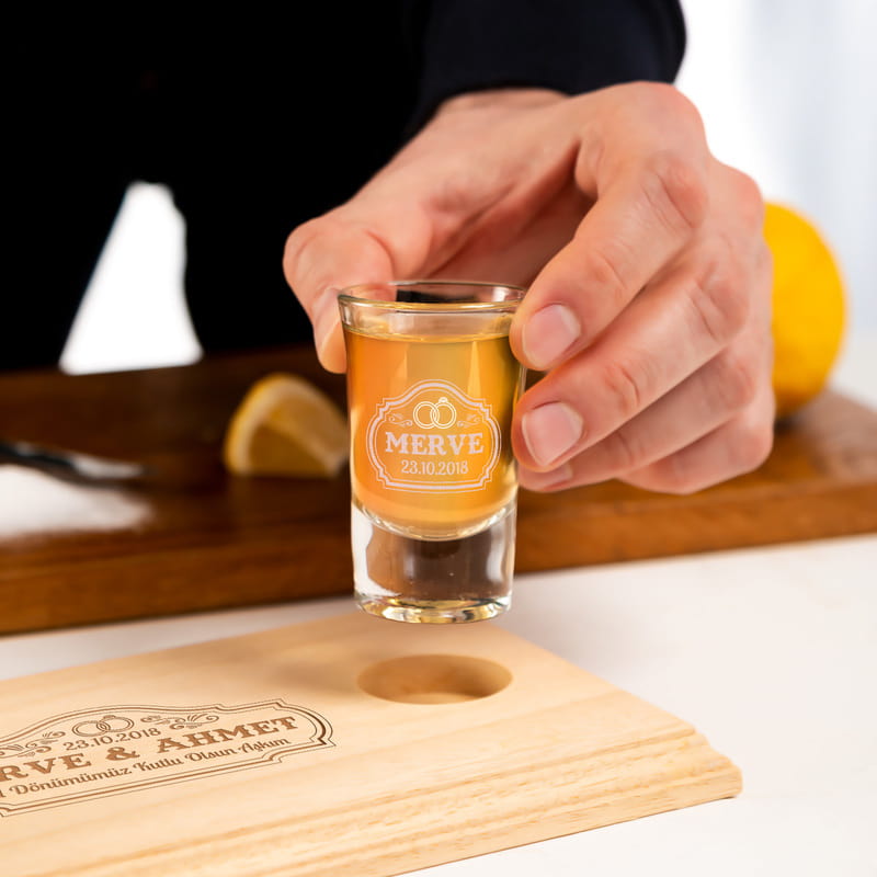 Evlilik Yıldönümü Hediyesi Sunum Tepsili Shot Bardağı Seti