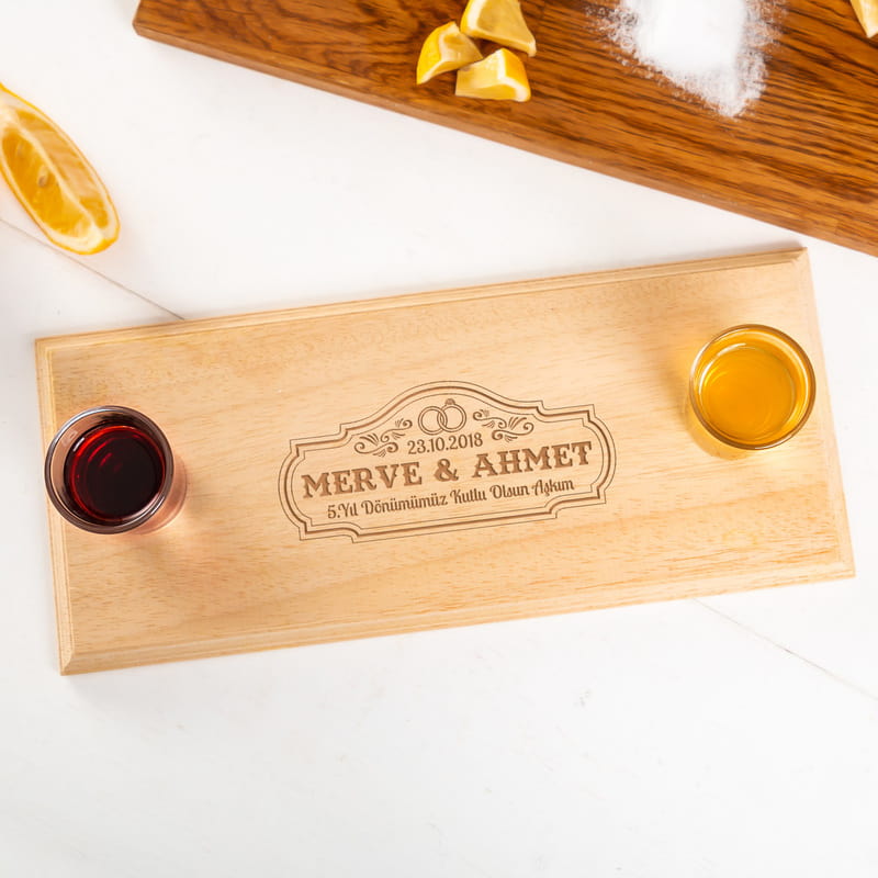 Evlilik Yıldönümü Hediyesi Sunum Tepsili Shot Bardağı Seti