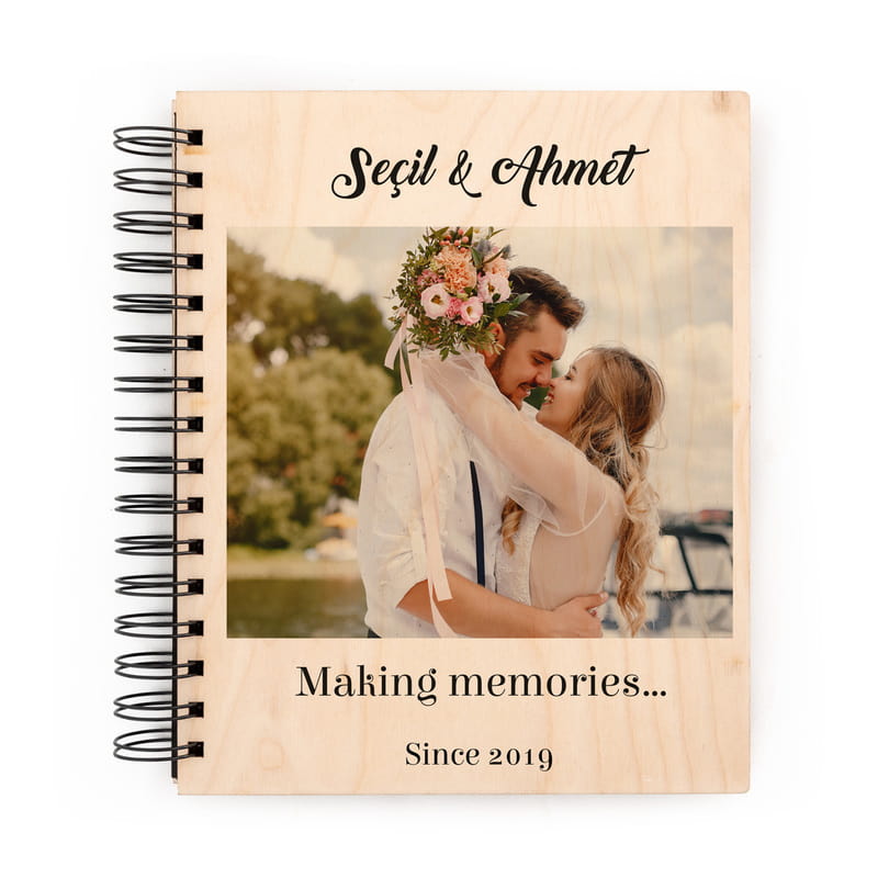 Fotoğraf Baskılı Yıldönümü Hediyesi Ahşap Kapaklı Albüm