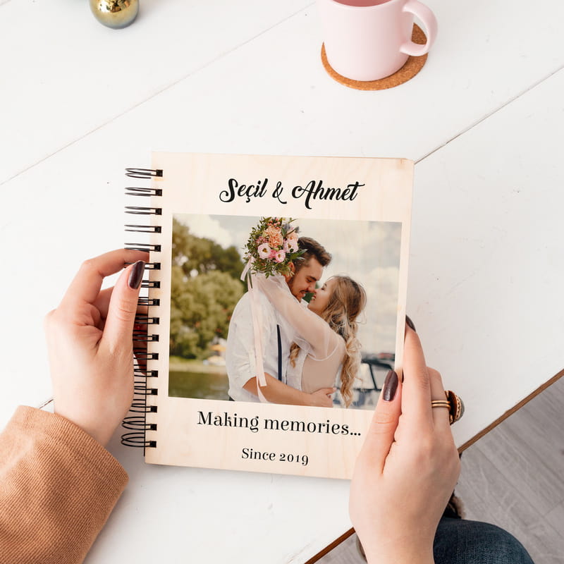 Fotoğraf Baskılı Yıldönümü Hediyesi Ahşap Kapaklı Albüm