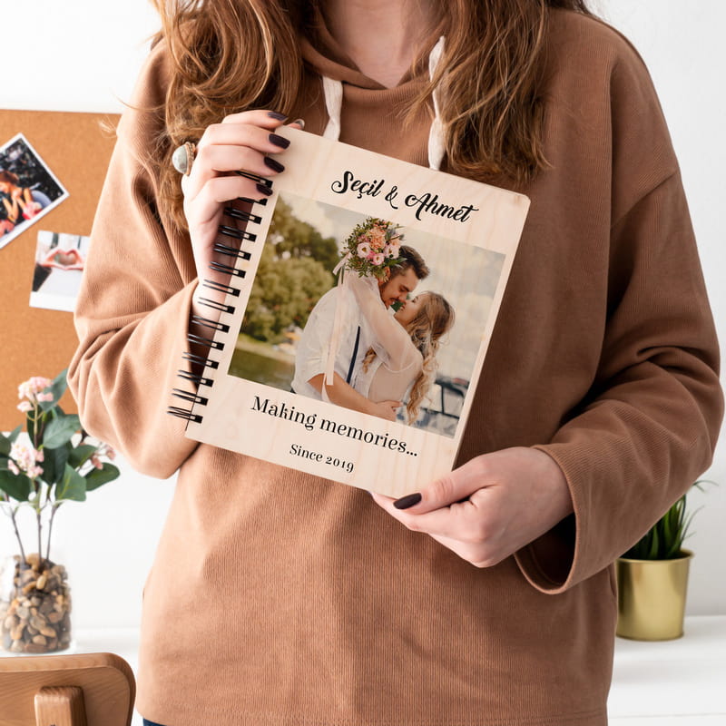 Fotoğraf Baskılı Yıldönümü Hediyesi Ahşap Kapaklı Albüm