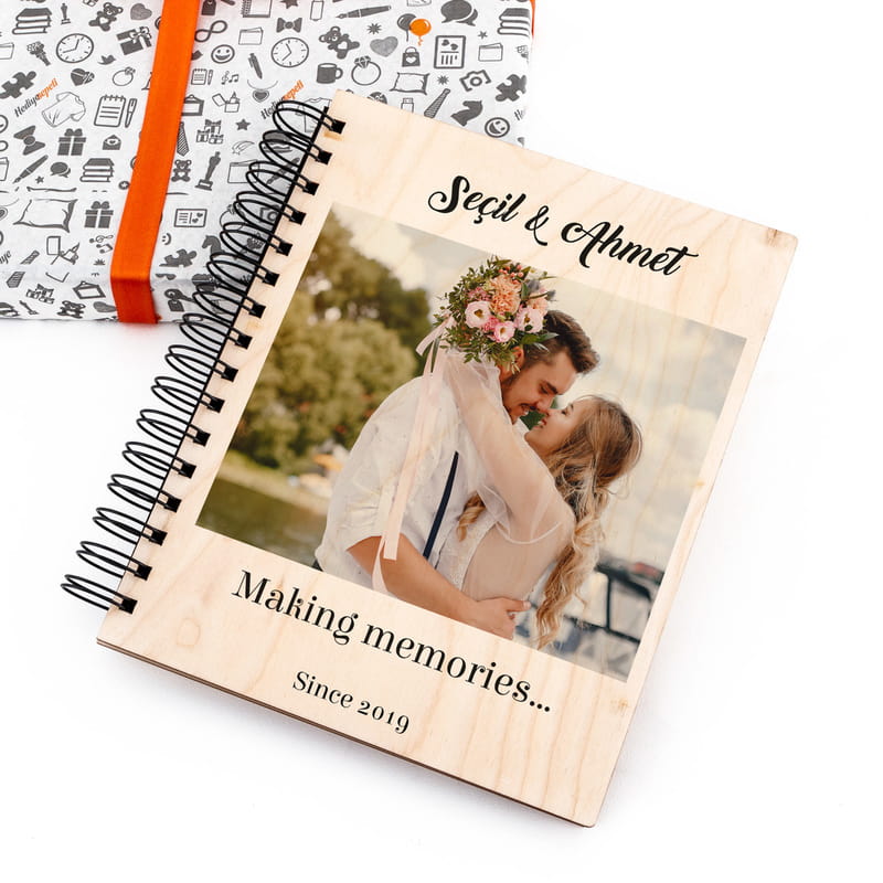 Fotoğraf Baskılı Yıldönümü Hediyesi Ahşap Kapaklı Albüm