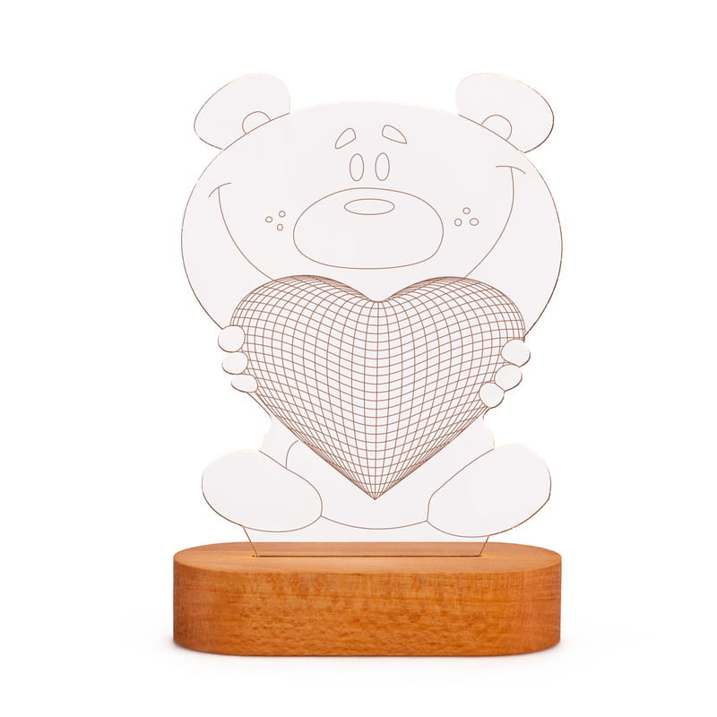 Kalp Tutan Sevimli Ayıcık 3 Boyutlu Led Lamba