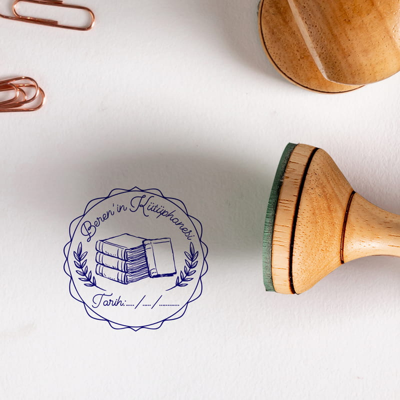 Kişisel Kütüphanelere Tarih Yazılı Ahşap Mühür Seti