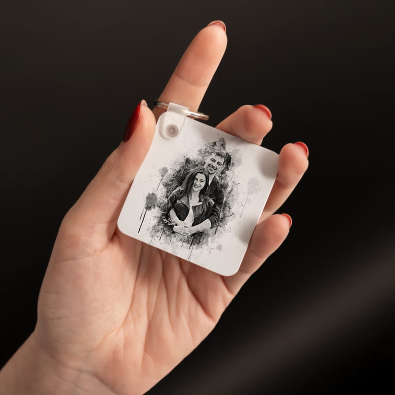 Kişiye Özel Kara Kalem Fotoğraf Baskılı Anahtarlık