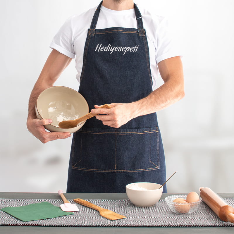 Kurumsal Logo Nakış İşlemeli Kot Mutfak Önlüğü