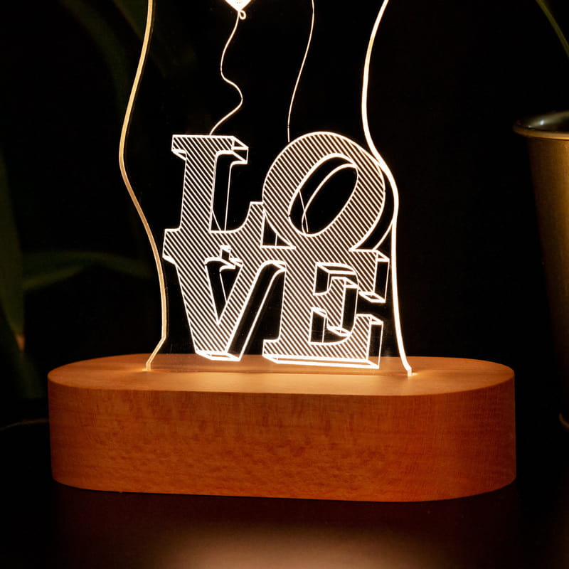 Love Yazılı Kalpli 3D Led Lamba