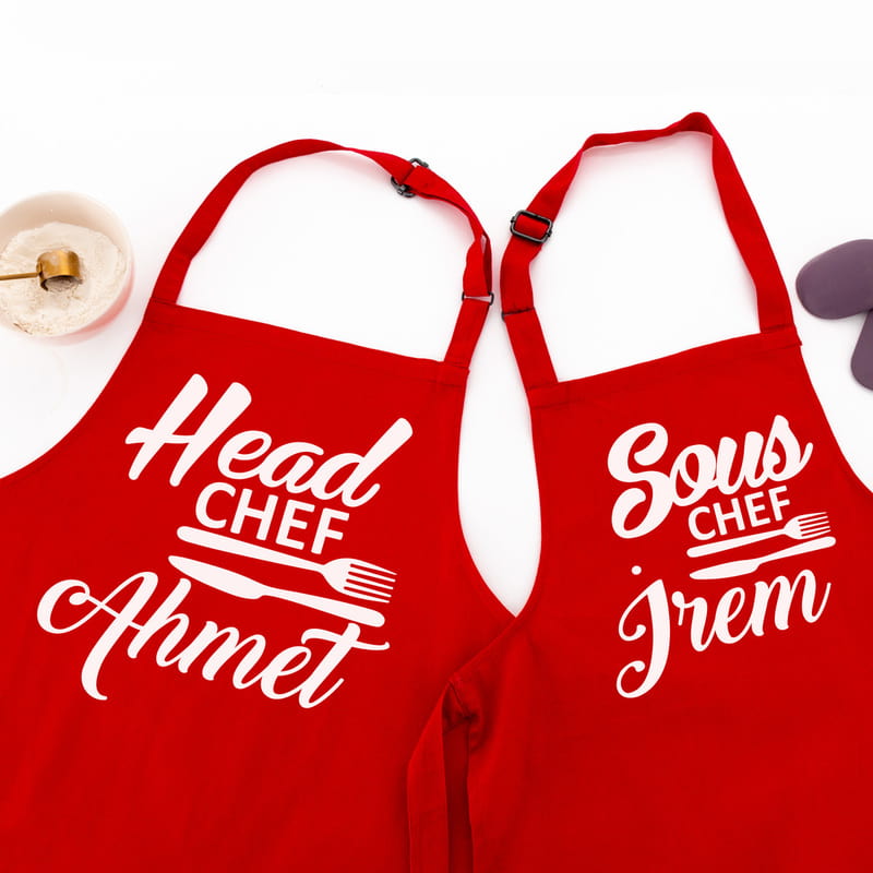 İsme Özel Üçlü Aile Mutfak Önlüğü Kombini