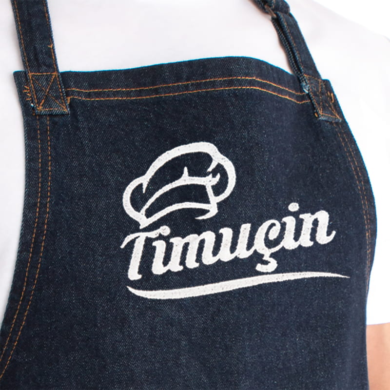 Şeflere Hediye Nakış İşlemeli İsme Özel Kot Aşçı Önlüğü