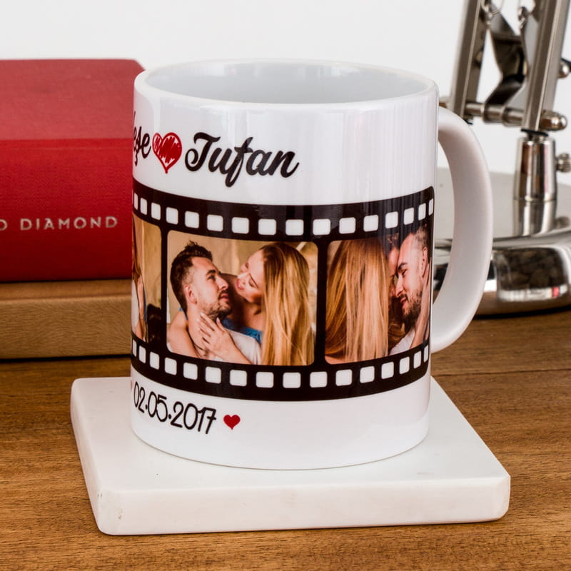 Sevgiliye Hediye Film Şeridi Tasarımlı Kişiye Özel Kupa