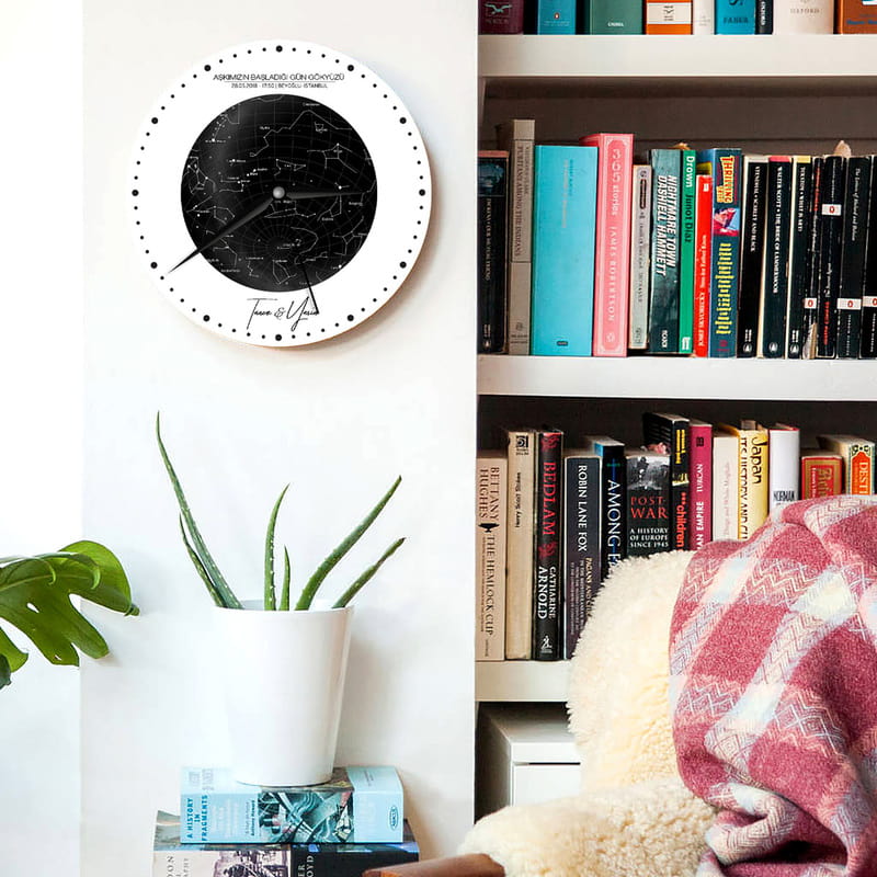 Sevgiliye Hediye Özel Gün Yıldız Haritası Tasarımlı Duvar Saati