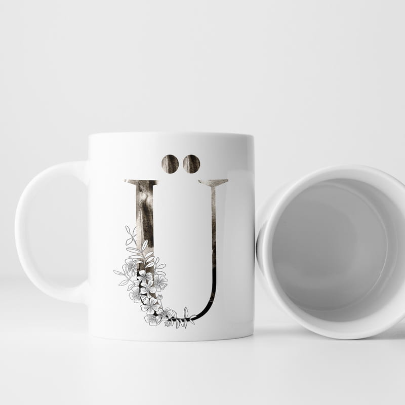 Sulu Boya Tasarımlı İşlemeli Baş Harf Yazılı Kupa