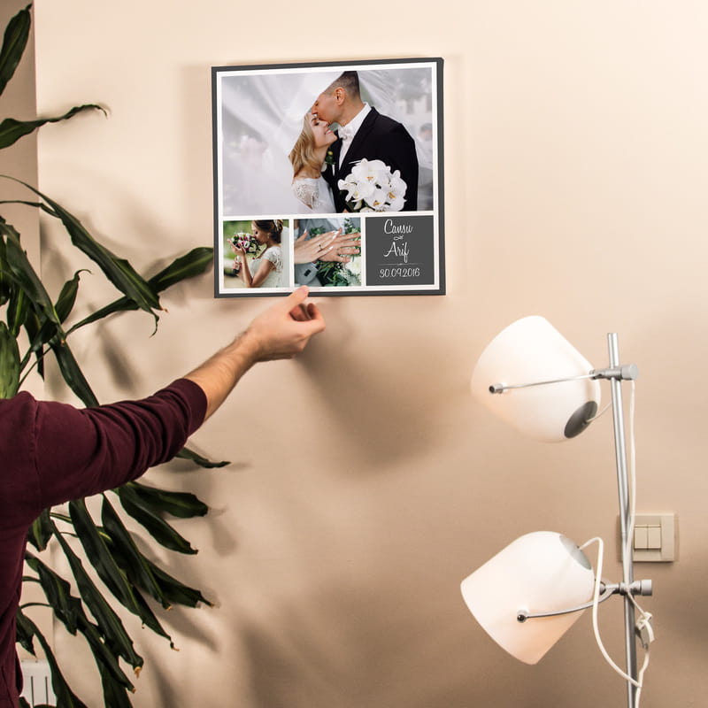 3 Fotoğraf Kolajlı İsimli Hediye Kanvas Tablo - 40x40