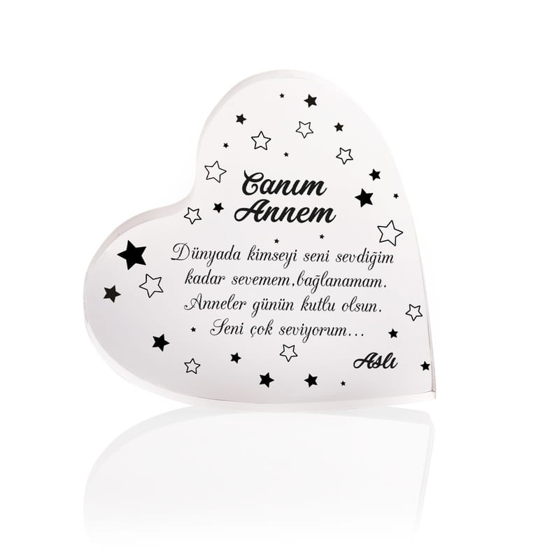 Anneye Hediye Mesajlı Dekoratif Kalp Akrilik