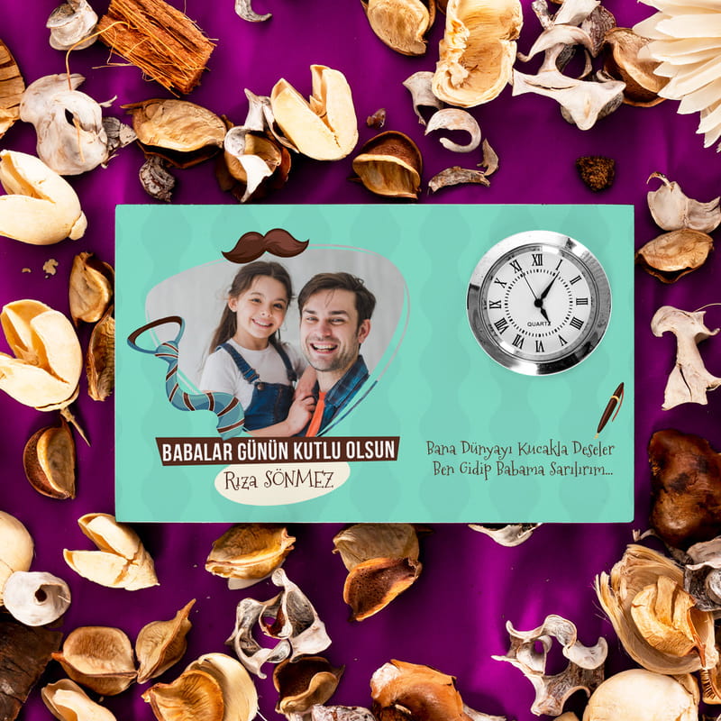 Babalar Gününe Özel Fotoğraf Baskılı Saatli Çerçeve