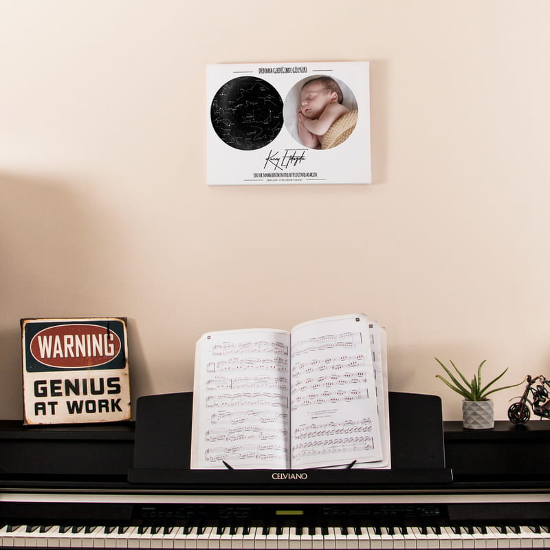 Bebek Doğum Hediyesi Fotoğraflı Yıldız Haritası Kanvas Tablo - 30x40