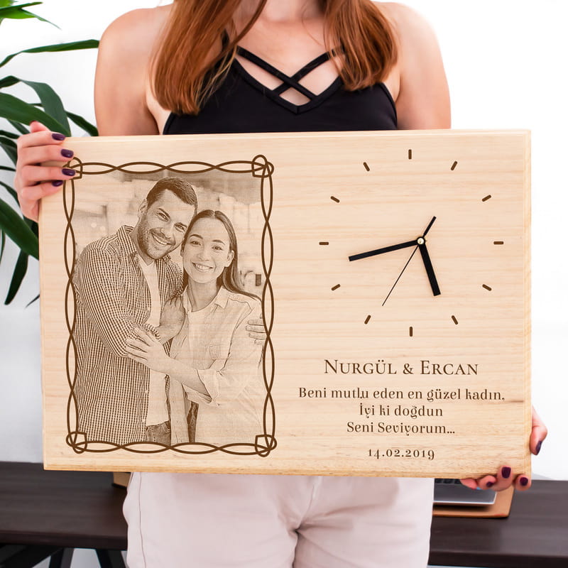 Doğum Günü Hediyesi Saatli Büyük Boy Ahşap Foto