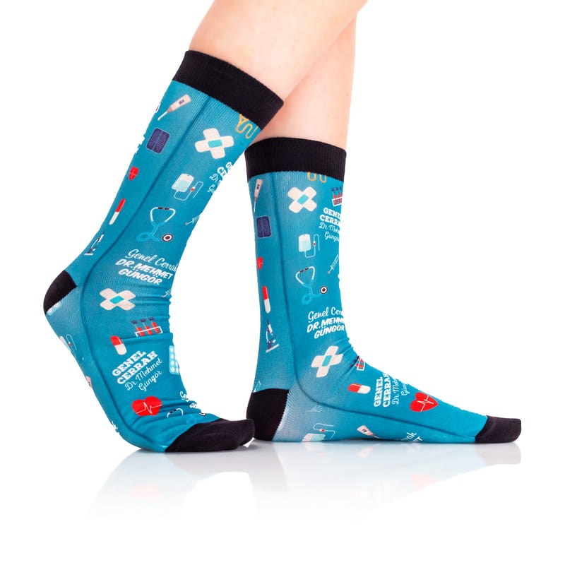 Doktorlara Hediye İsim ve Unvan Yazılı Renkli Esprili Çorap