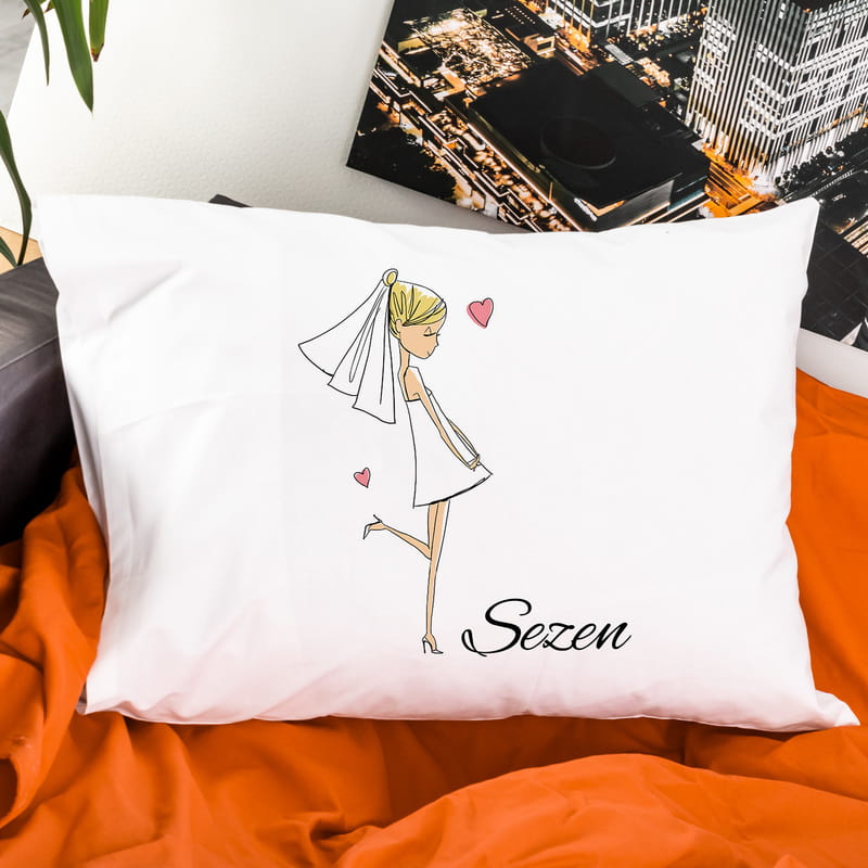 Gelin Damat Tasarımlı İsim Yazılı 2li Yastık Kılıfı Seti	