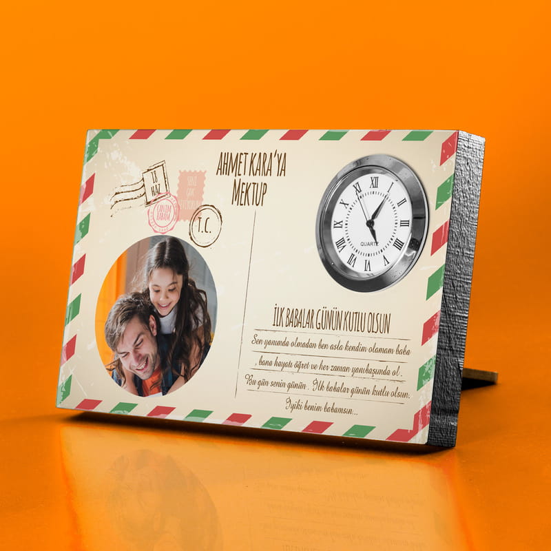İlk Babalar Gününe Özel Mektup Tasarımlı Saatli Çerçeve