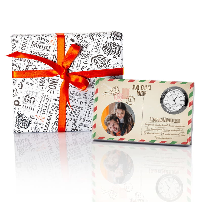 İlk Babalar Gününe Özel Mektup Tasarımlı Saatli Çerçeve