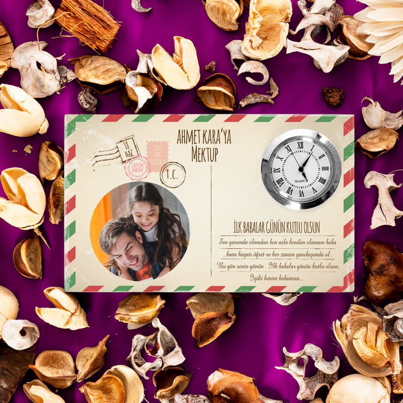 İlk Babalar Gününe Özel Mektup Tasarımlı Saatli Çerçeve