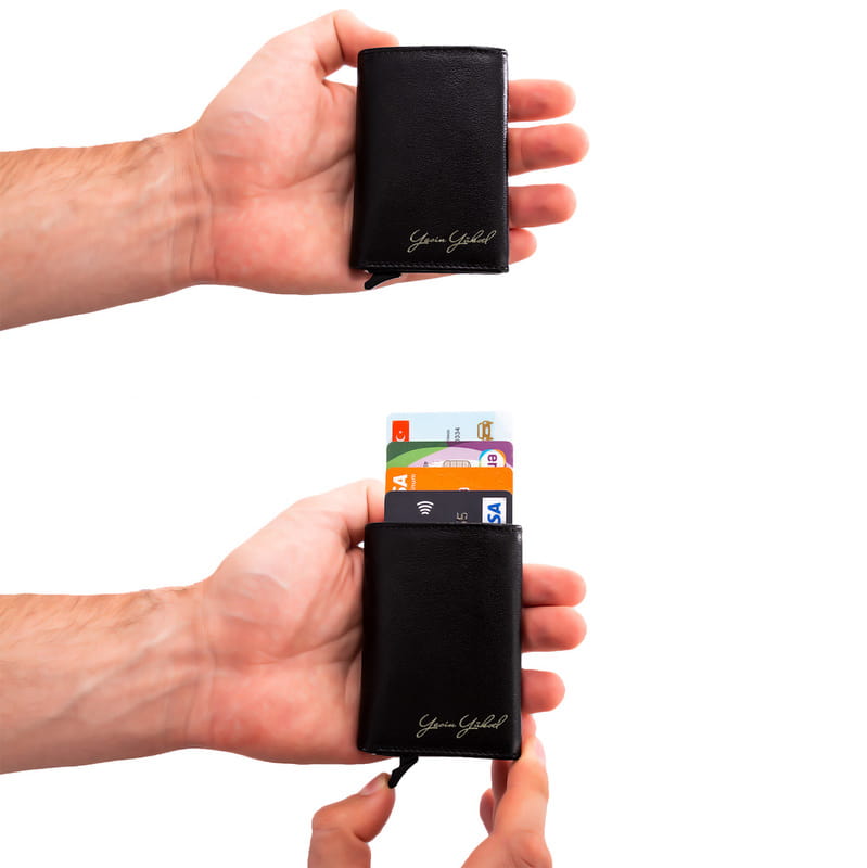 İmza Tasarımlı Kişiye Özel Otomatik Cüzdan - Hakiki Deri