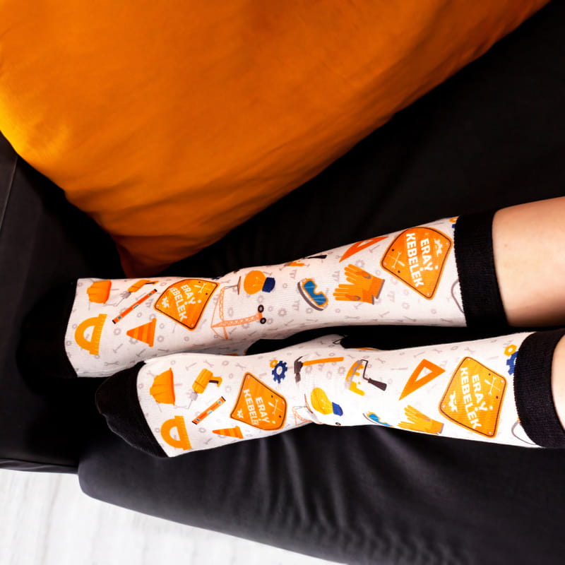 İnşaat Mühendisi Arkadaşa Hediye İsme Özel Renkli Çorap