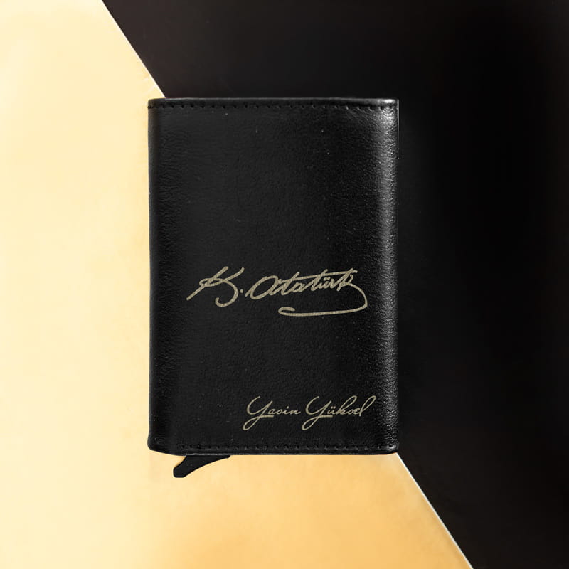 İsme Özel Atatürk İmzası Tasarımlı Otomatik Erkek Cüzdanı - Hakiki Deri