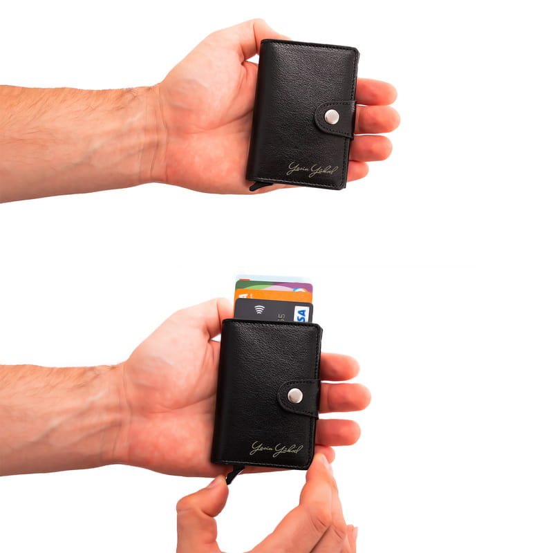 İsme Özel İmza Tasarımlı Tokalı Otomatik Cüzdan - Hakiki Deri