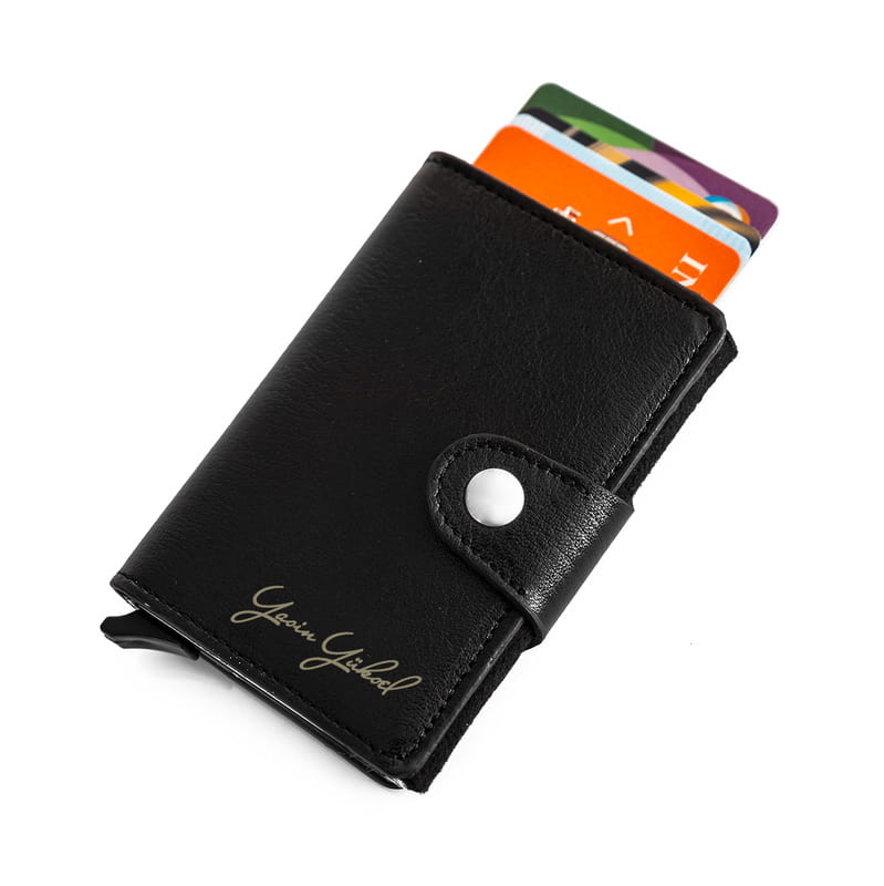 İsme Özel İmza Tasarımlı Tokalı Otomatik Cüzdan - Hakiki Deri