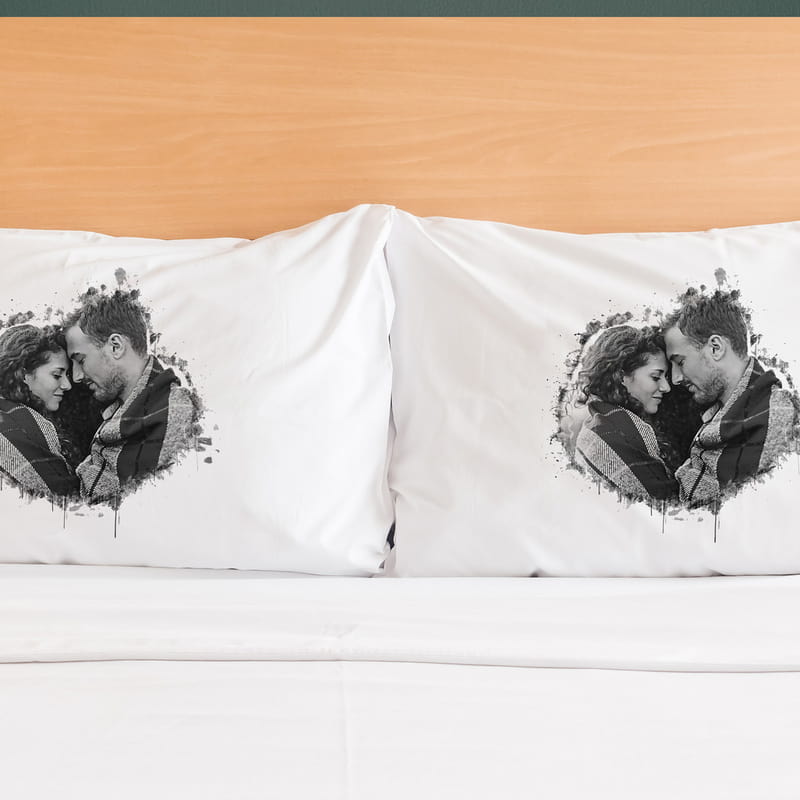 Karakalem Fotoğraf Baskılı 2li Yastık Kılıfı Seti