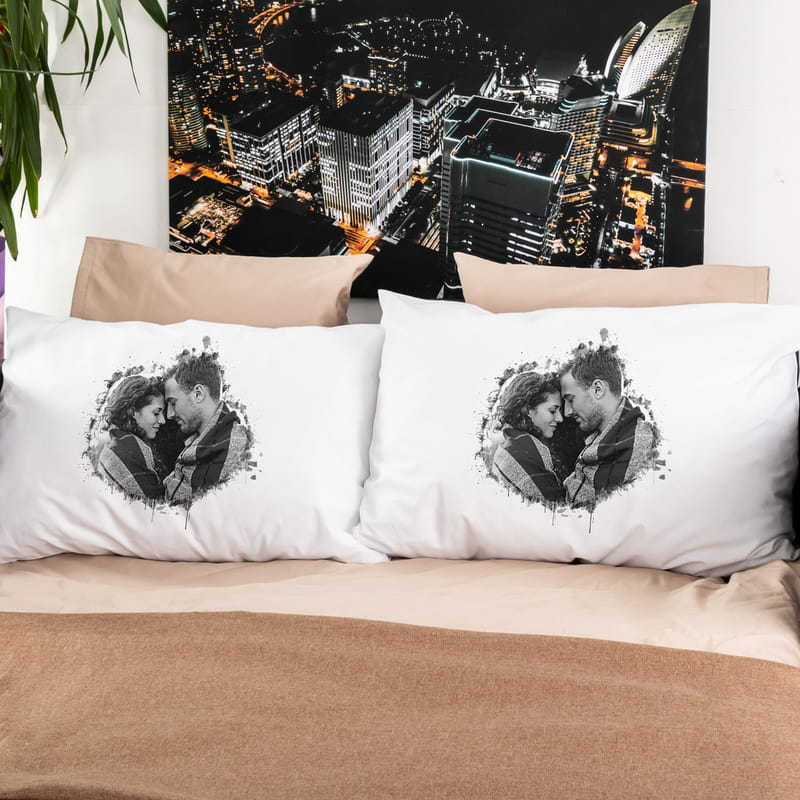 Karakalem Fotoğraf Baskılı 2li Yastık Kılıfı Seti