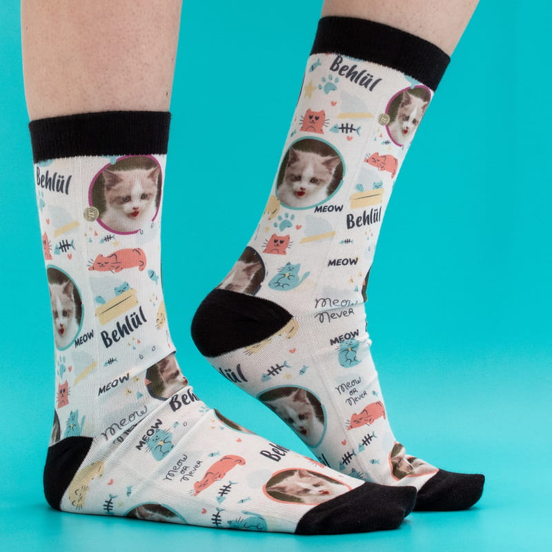 Kedinizin Fotoğrafı ve İsmi Baskılı Esprili Çorap