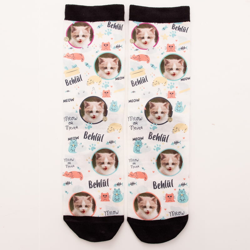 Kedinizin Fotoğrafı ve İsmi Baskılı Esprili Çorap