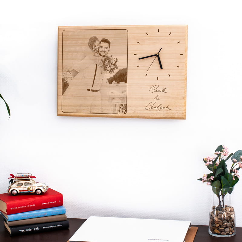 Kişiye Özel Duvar Saatli Büyük Boy Ahşap Foto