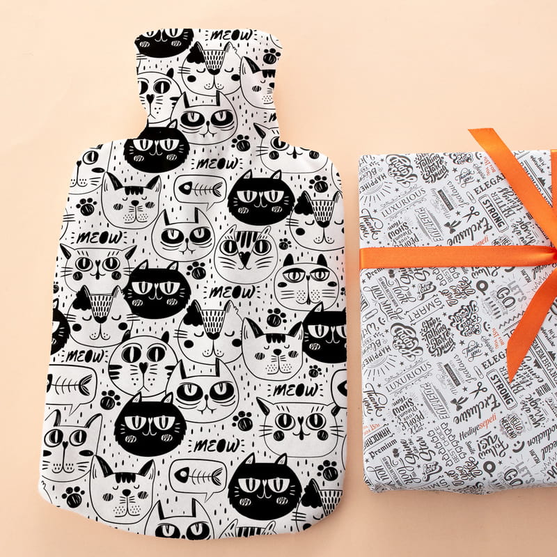 Minimal Sevimli Kedi Tasarımlı Sıcak Su Torbası