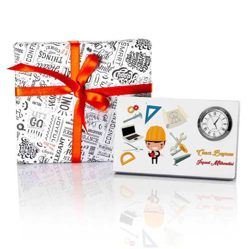 Mühendise Hediye Özel Saatli Masa İsimliği